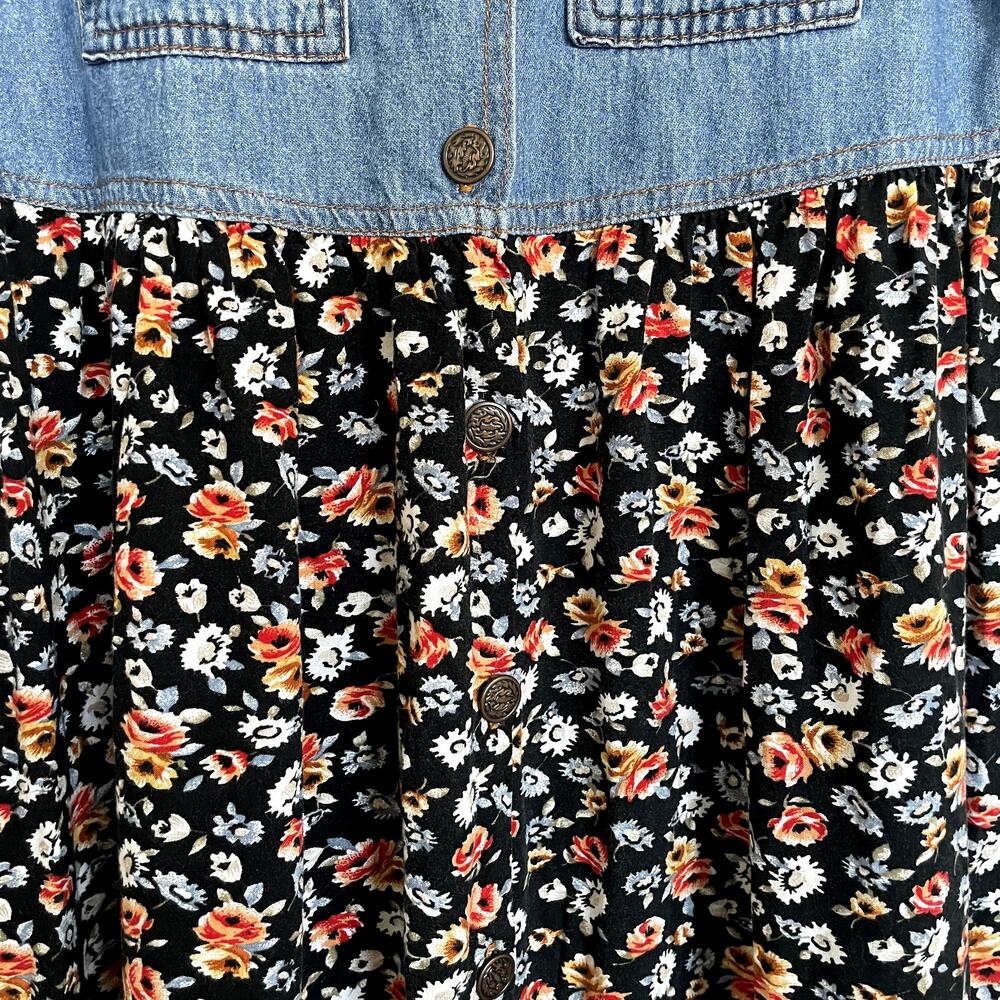 VTG 90s No Boundaries Button Down Floral + Denim Babydoll Dress M Grunge Cottage - Picture 7 of 11